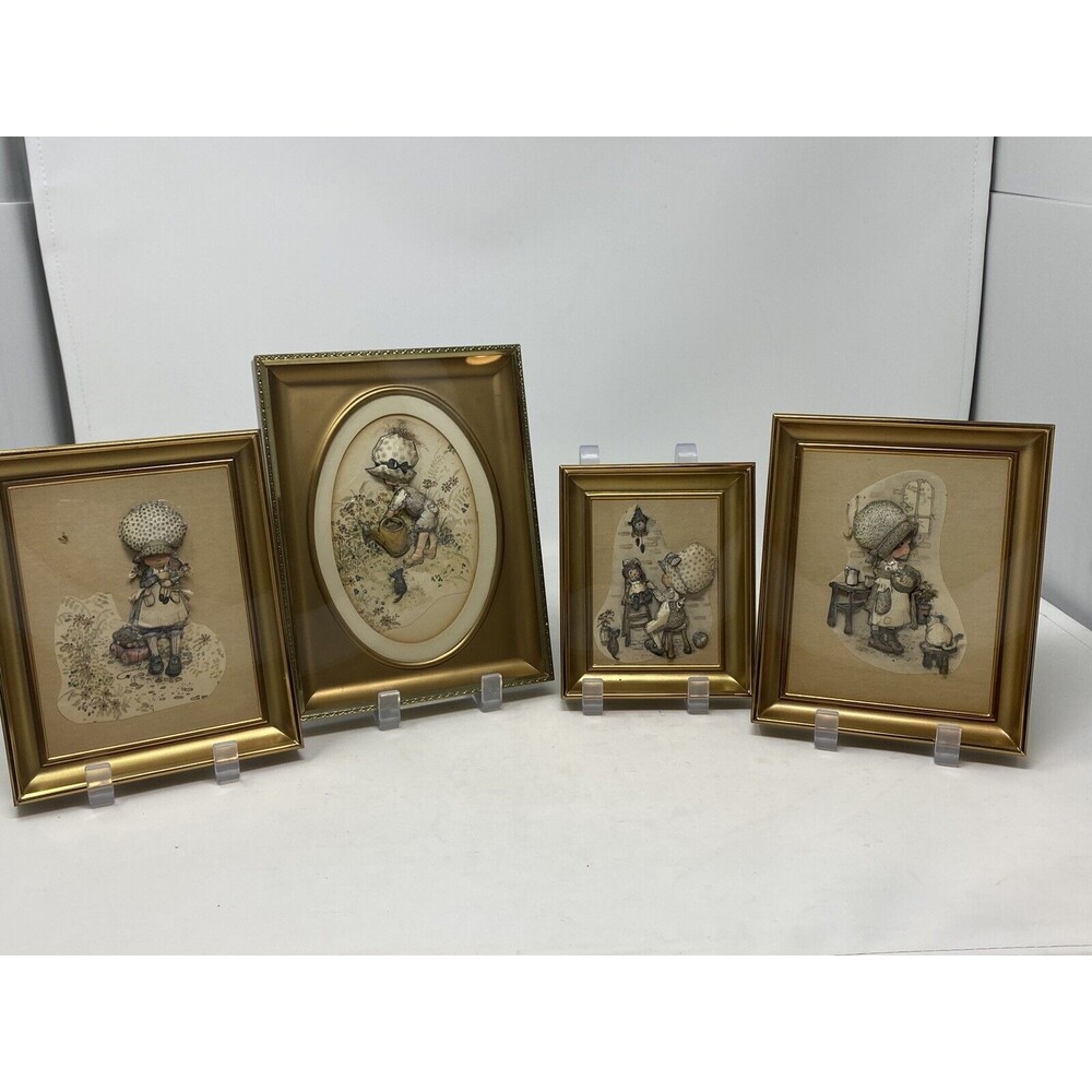 Vintage‎ 4x Holly Hobbie 3D Shadow Box Wood Framed Picture Layered Art Wall Hang